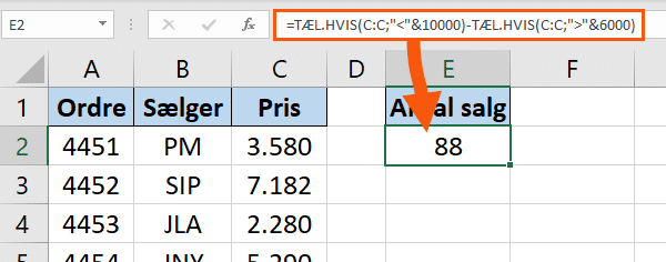 TÆL.HVIS tal mellem to værdier