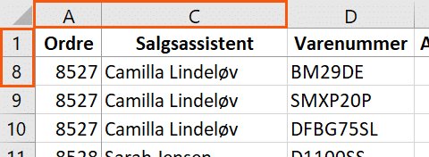 Frys både rækker og kolonner