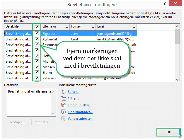 Brevfletning vælg specifikke modtagere
