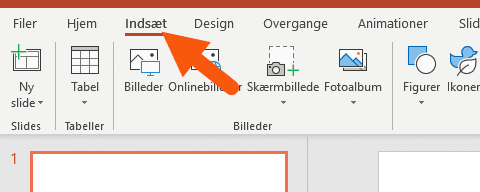 Gå til fanen Indsæt