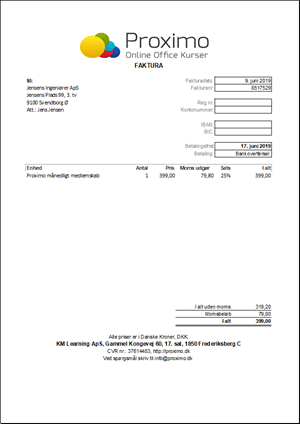 Eksempel på faktura
