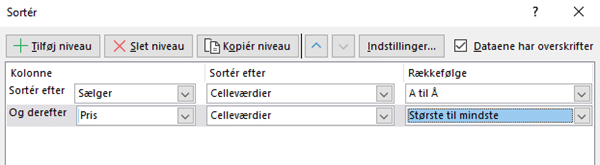 Sortering i flere niveauer Sortering i flere niveauer