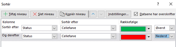 Sortering af farve i flere niveauer Sortering af farve i flere niveauer