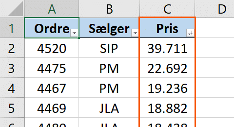 Excel resultat fra sortering via filter Excel resultat fra sortering via filter
