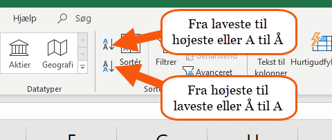Excel små hurtigknapper til sortering Excel små hurtigknapper til sortering