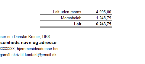 Samlet totalbeløb for faktura
