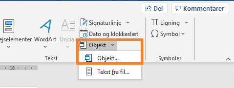 2 Indsæt objekt i Word