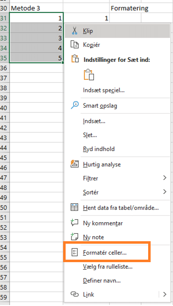 formaterceller Eksempel på Formatér celler-metoden