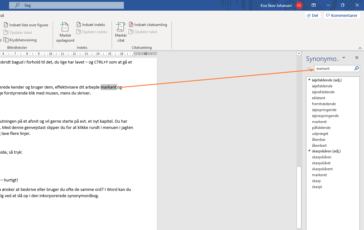 Eksempel på synonym-opslag
