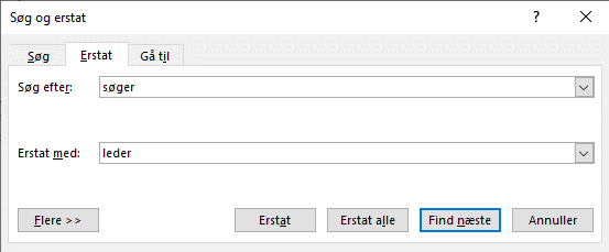 Eksempel på Søg-og-erstat