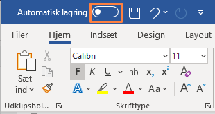 Automatisk lagring -deaktiveret 