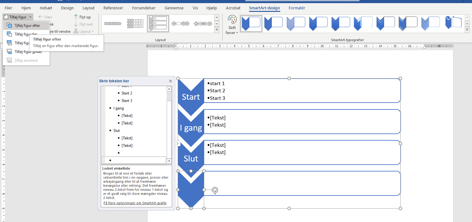 Tilføj figur til SmartArt
