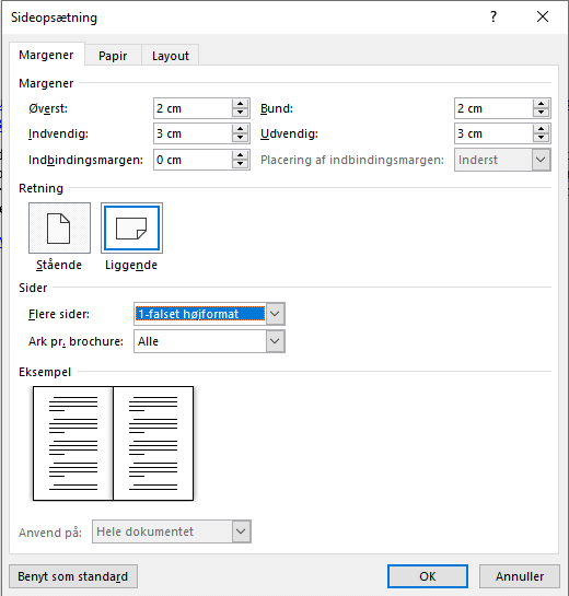 Sideopsætningen '1-falset højformat'