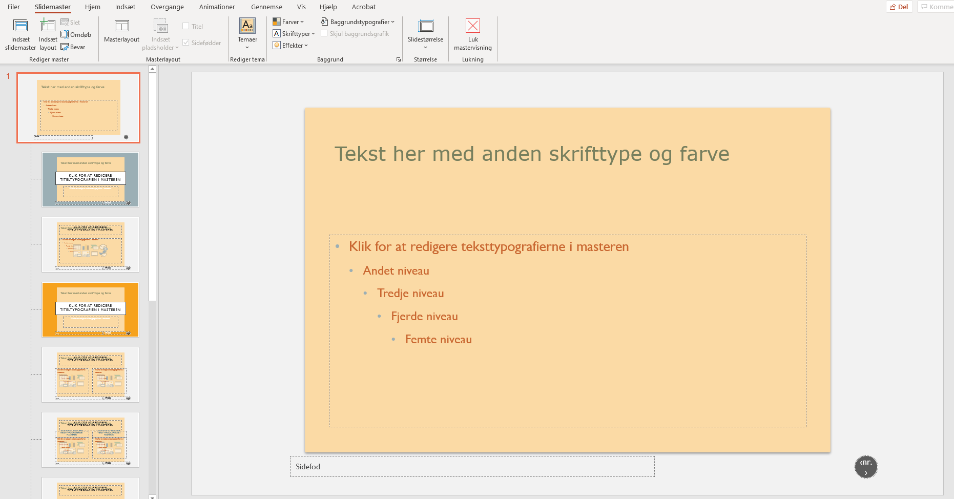 Eksempel på ændring i prædef. tema i slidemaster