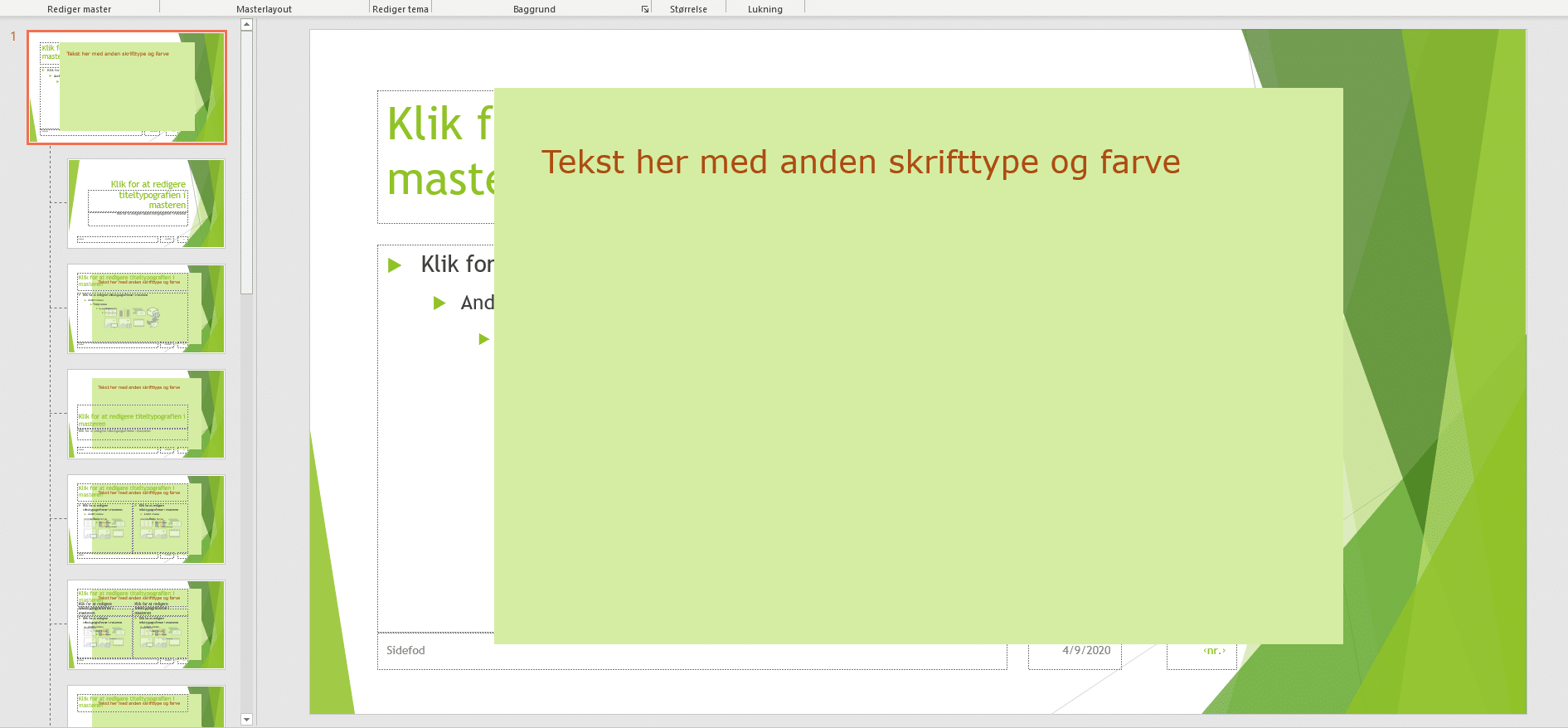 Eksempel på ændring i prædef. tema i slidemaster