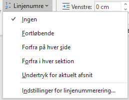 Eksempel på Linjenumre muligheder
