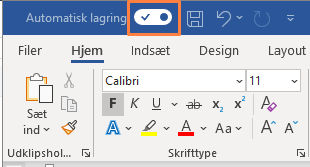 Automatisk lagring -aktiveret 