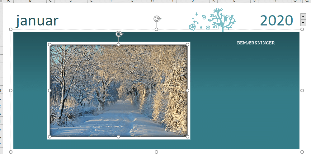 Eksempel på tilpasning af billeder i kalender