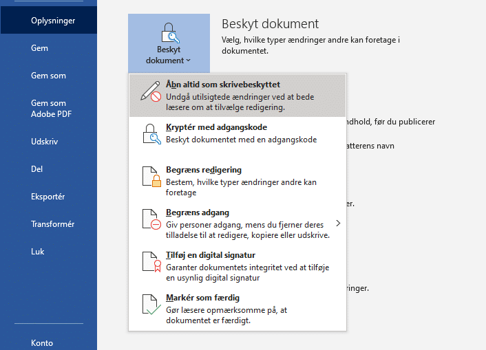 Skrivebeskyttet dokument