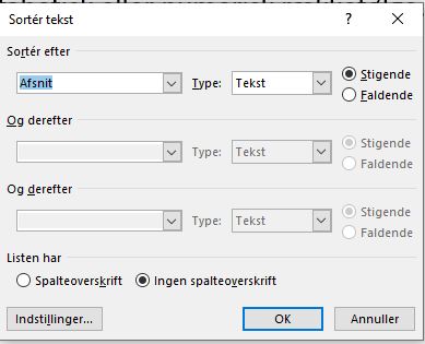 Dialogboks – sortering Dialogboks - sortering