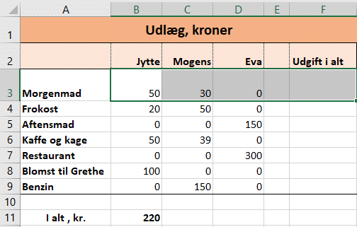 Screenshot_5 Eksempel på brug af Autosum