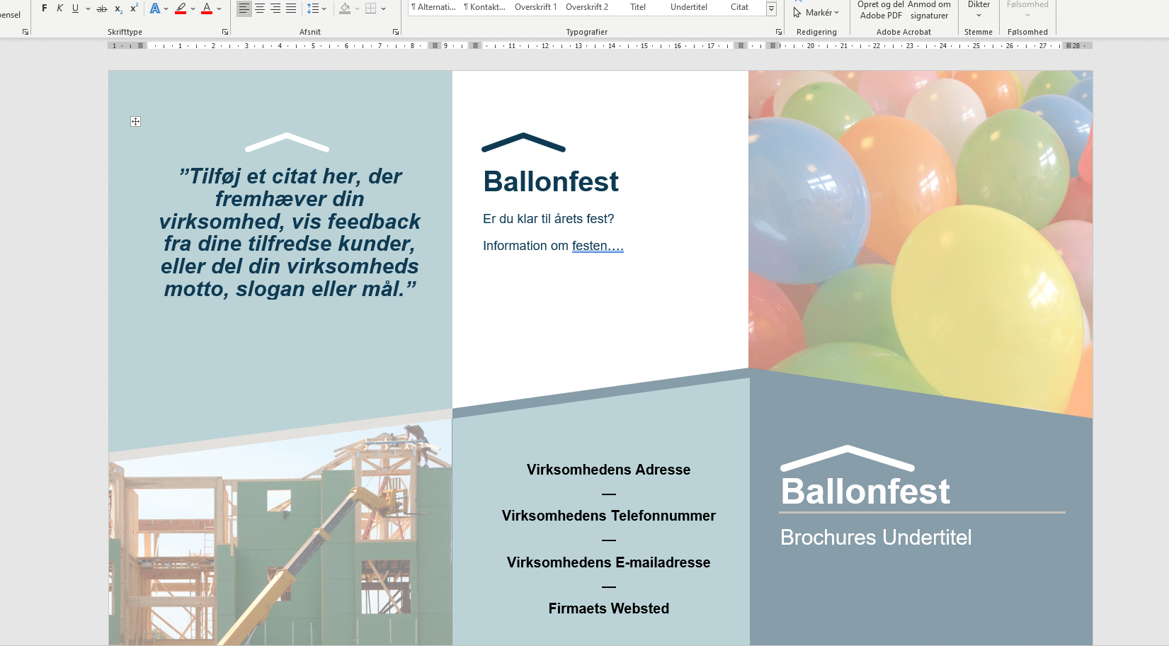 Eksempel på brochure-skabelon i Word