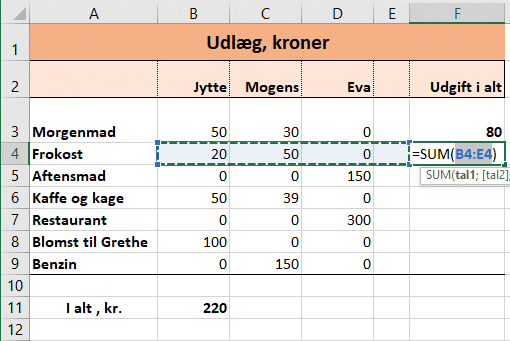 Screenshot_8 Eksempel på Autosum