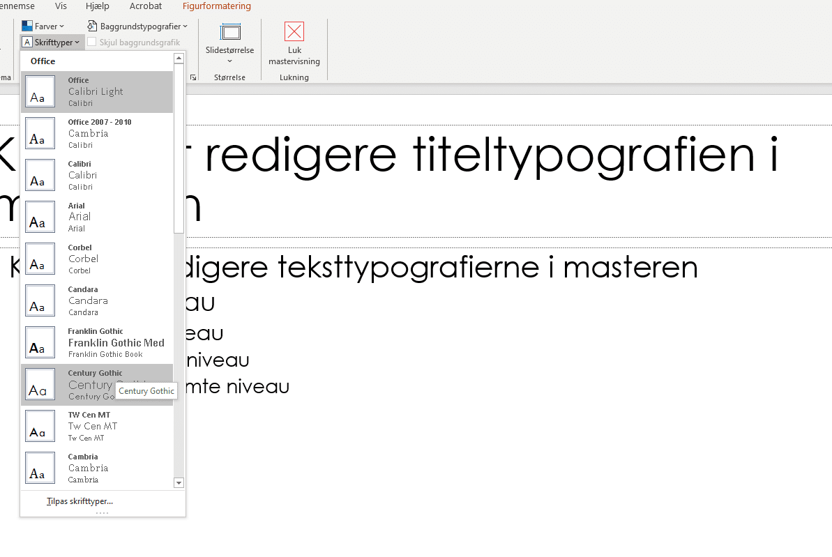 Eksempel på ny slidemaster - skrifttype