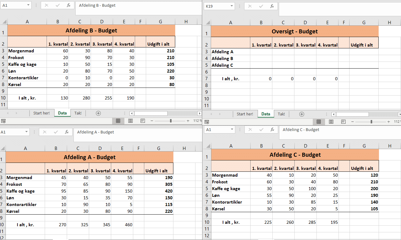 Opret kæder mellem regneark i Excel (hent data nemt)