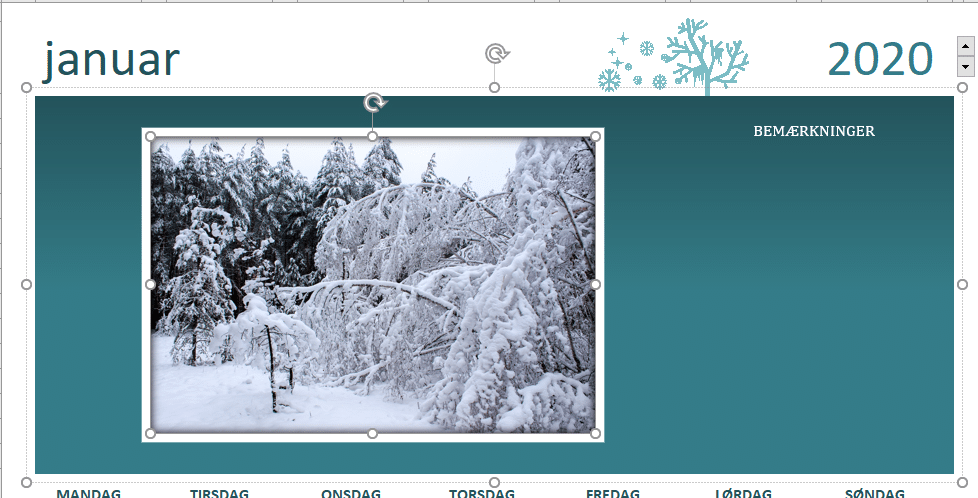 Eksempel på tilpasning af billeder i kalender