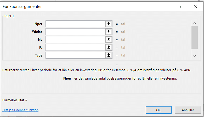 Eksempel på RENTE funktion