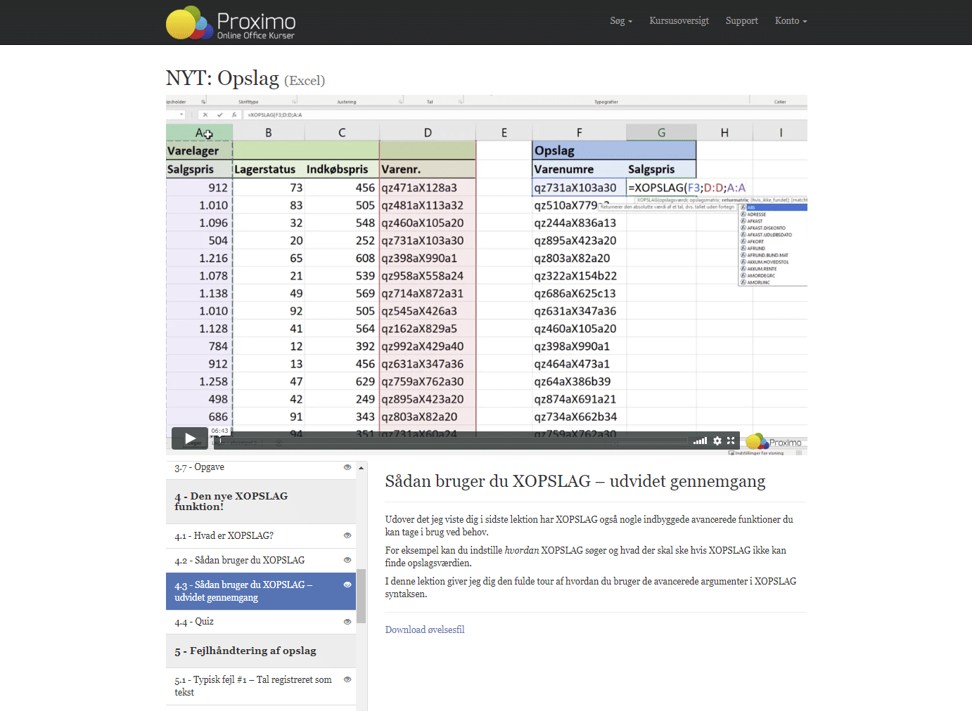 Online kursus om Excel's Opslagsfunktioner (bl.a. LOPSLAG)