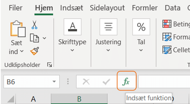Eksempel på 'Indsæt funktion'
