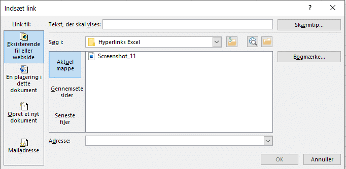 Dialogboksen ved Link
