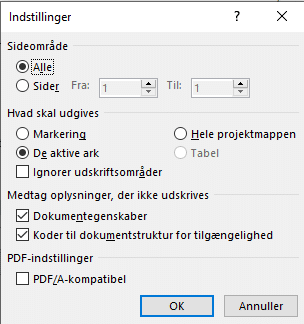 Dialogboksen 'Indstillinger'