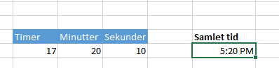 Eksempel på resultat af TID med andet format - AM/PM