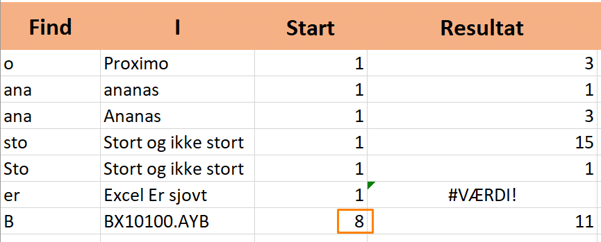 Eksempel på ændring af startnr Eksempel på senere startnr i FIND funktionen