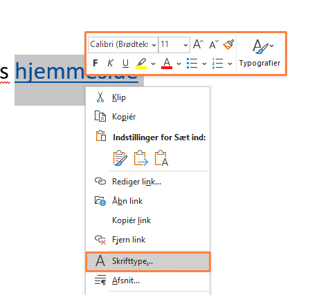Eksempel på formating af link