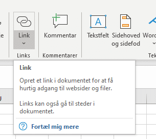 Links-området i menuen