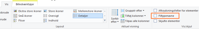 Eksempel på aktivér Filtypenavne