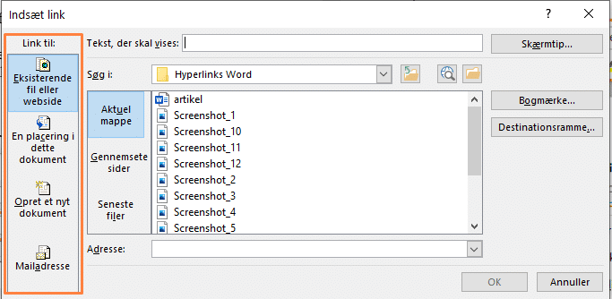 Eksempel dialogboks med link