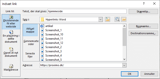 Eksempel på indsat link