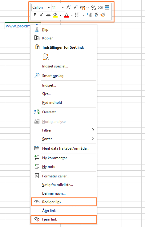 Eksempel på rediger eller fjern link