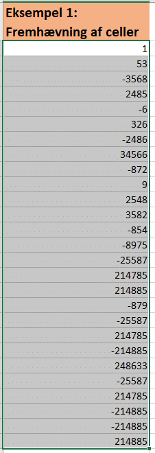 Eksempel på ‘Fremhæv celler’ Eksempel på 'Fremhæv celler'