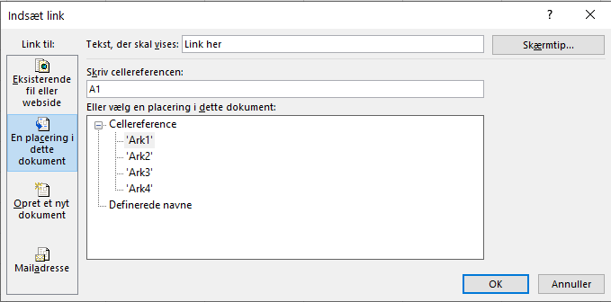 Dialogboks med fokus på link til