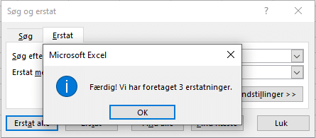 ændringer Eksempel på erstat ændringer