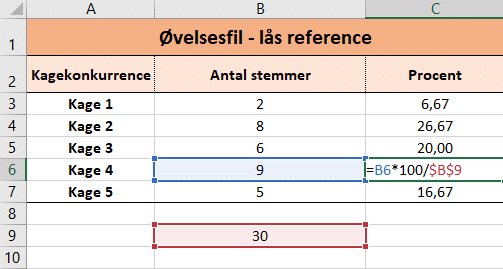 udregning 4 Eksempel på kopiering ved brug af absolut reference