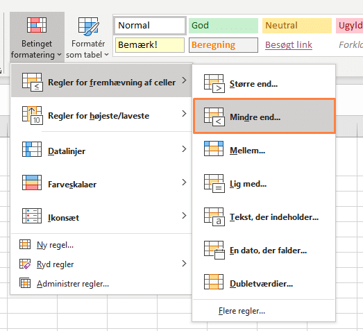 Mindre end Eksempel med mindre end
