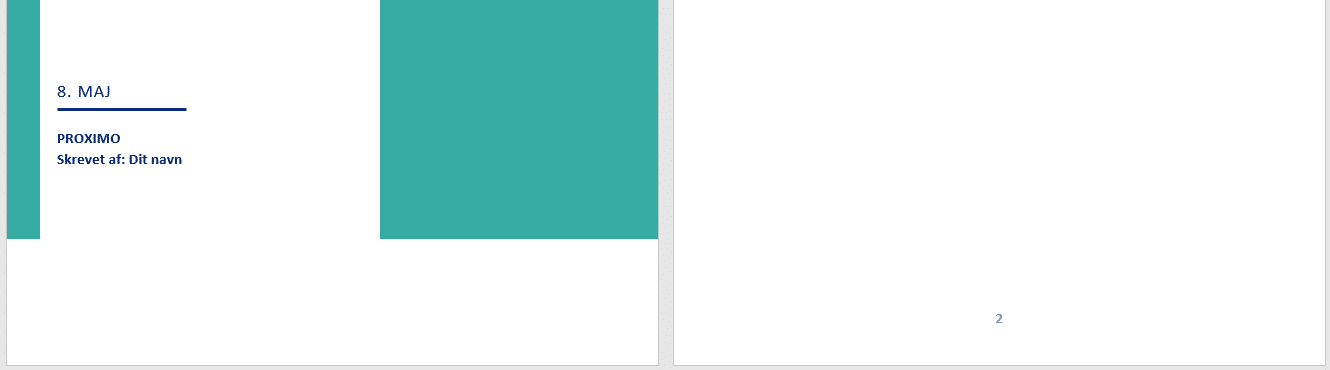 Eksempel på 'Speciel første side' uden sidetal