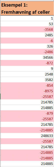 eksempel med fremhævede tal Eksempel med fremhævede tal